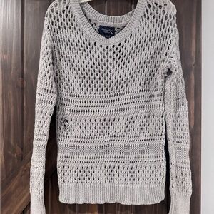 American Eagle Outfitters Light Gray Open-Knit Sweater